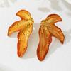 Retro Mid-Century Gold-Plated Enamel Leaf Stud Earrings for Women