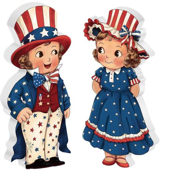 

2 Pcs 4th of July Standing Block Sign Patriotic Tiered Tray Decoration Veterans Day Farmhouse Table Centerpiece for Memorial Day Independence Day A
