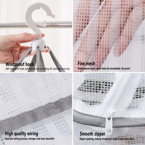 Filet à linge pliable, Filet de séchage suspendu, Conception en maille en forme de nid pour un séchage à plat respirant, Crochets autobloquants coupe-vent avec rotation à 360° f