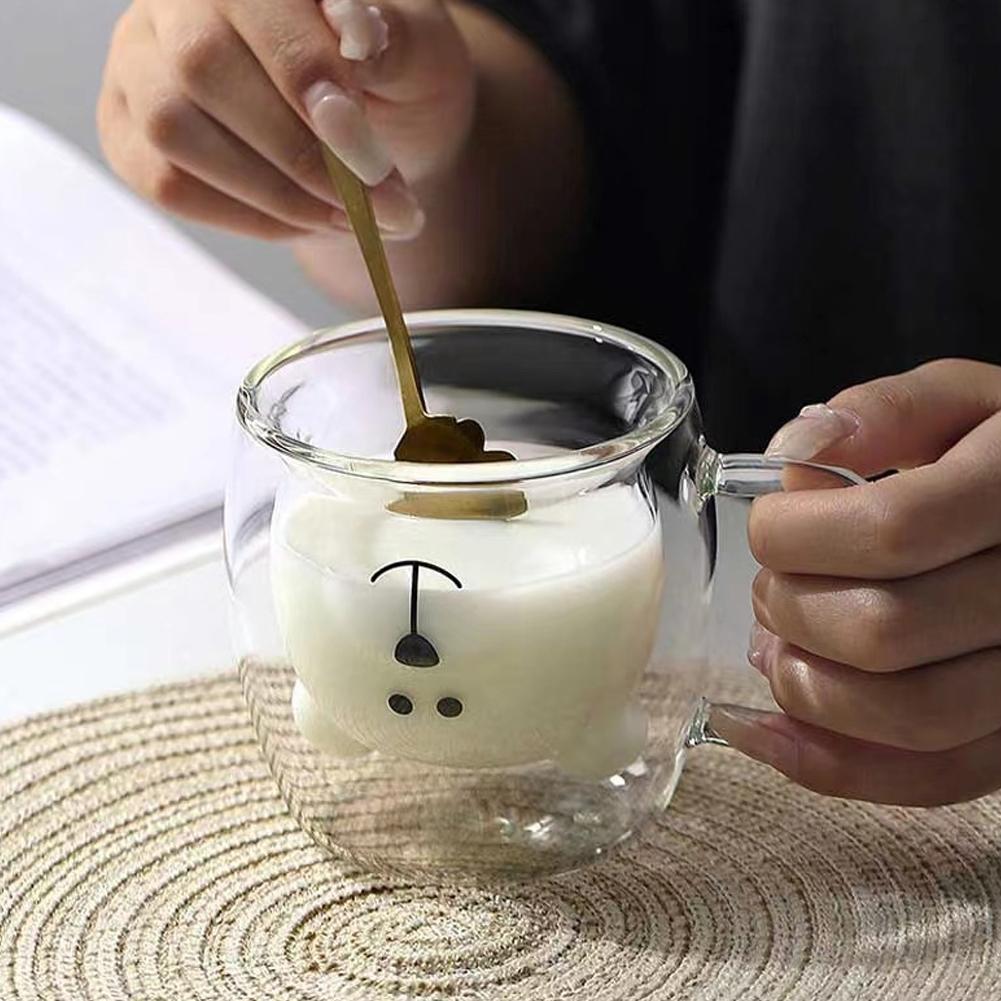 Urocze Kubki Niedźwiadki Szklane Kubki do Espresso z Podwójnymi Ściankami Szklany Kubek na Mleko Niedźwiadek z Uchwytem Prezent Urodzinowy dla Kobiet Mężczyzn
