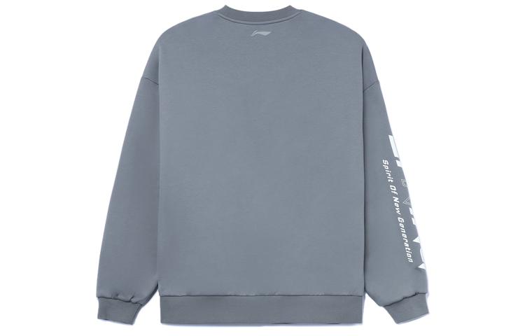 Li Ning Sports Fashion Collection Logo Print Fleece Lined Crew Neck Pullover Sweatshirt Men's Nine Degrees Gray Thick AWDRB77-8