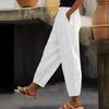 Women High Waist Drawstring Pocket Linen Cropped Carrot Casual Trousers