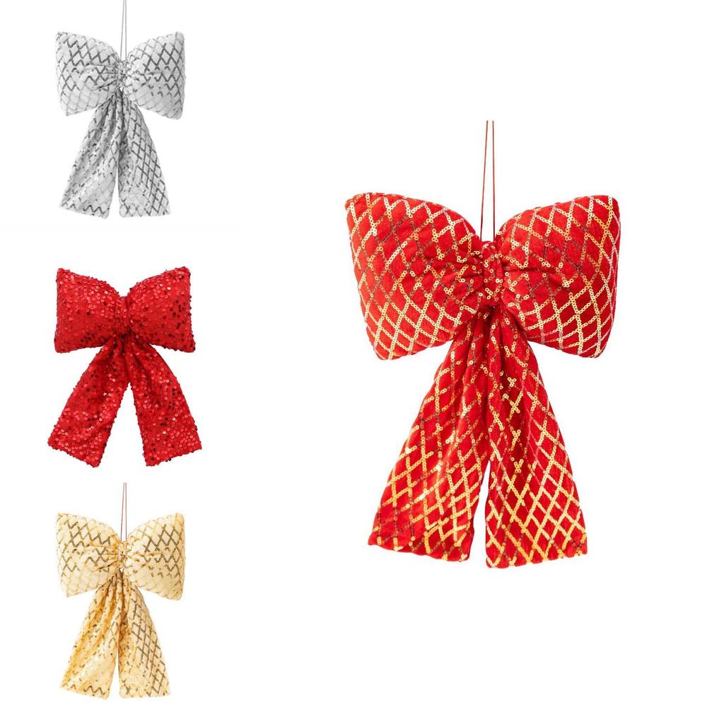 Christmas Sequins Bow Decorative Ornament With Glitter Fabric For Holiday Scene Setup