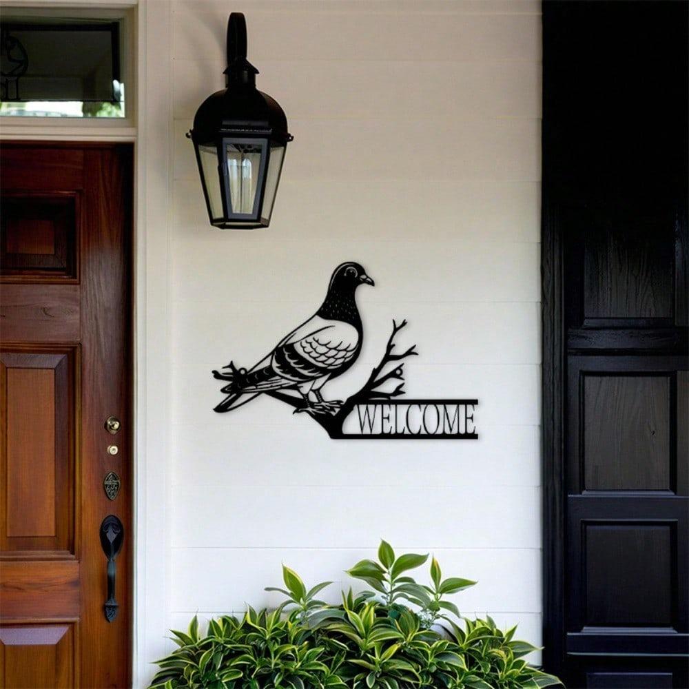Minimalist Dove Metal Wall Art Welcome Sign Branch Design Outdoor Indoor Door Decor