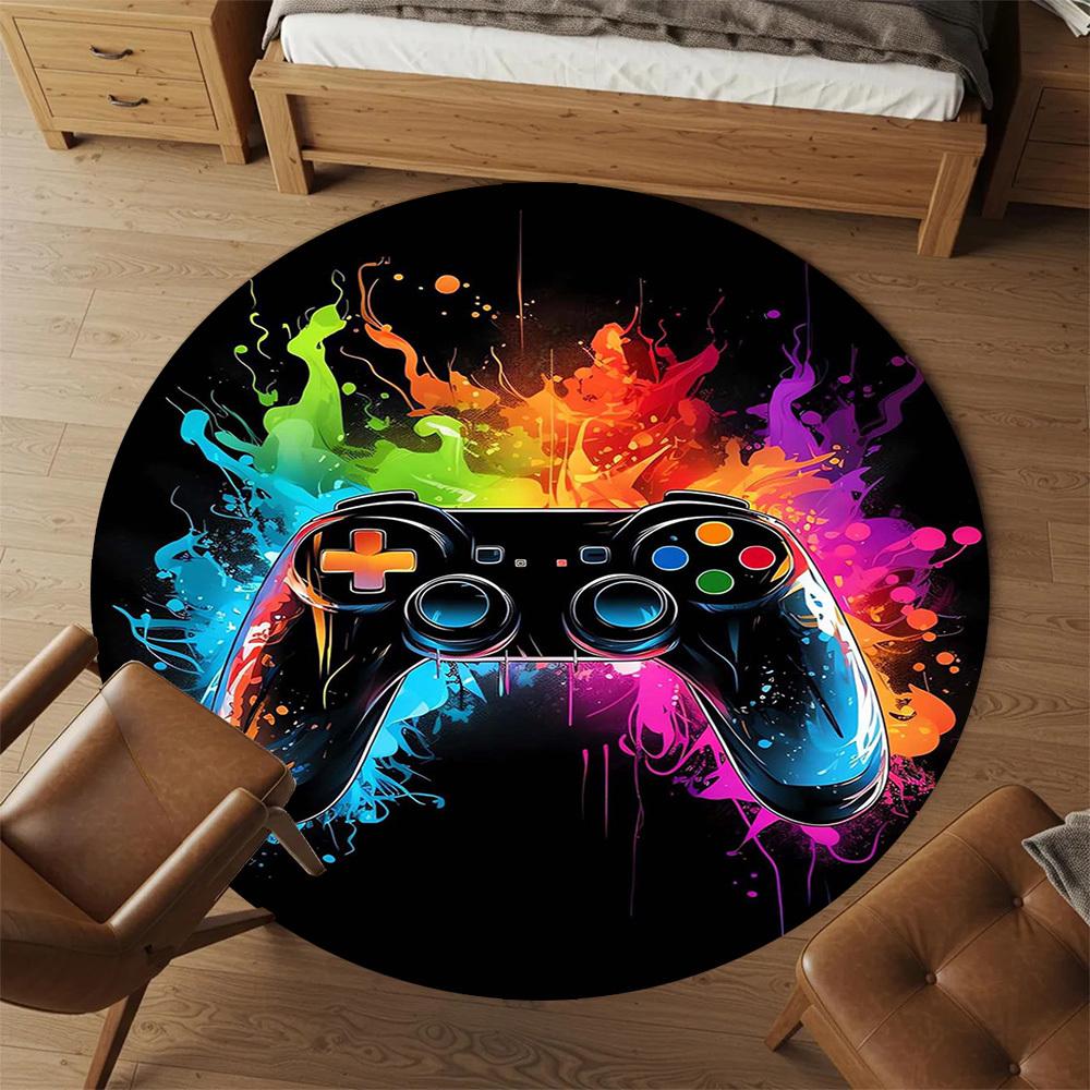1PC Gaming Controller Round Chair mat Area Rug - Non-Slip, Floor Mat for Office, Bedroom, home decor Christmas Gift c0528001