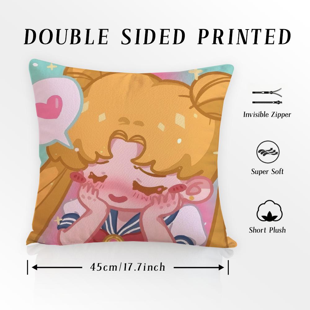 S-SAILOR Anime M-MOON Pillow Case Pillowcase Anti-dustmite Pillow Invisible Zipper Silky Short Plush Sofa Cushion Cover