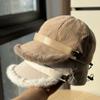Korean-style Corduroy Duckbill Cap for Women, Thickened for Warmth In Winter, Wide Brim, Windproof for Cycling, Versatile and Adjustable, Trendy Hat
