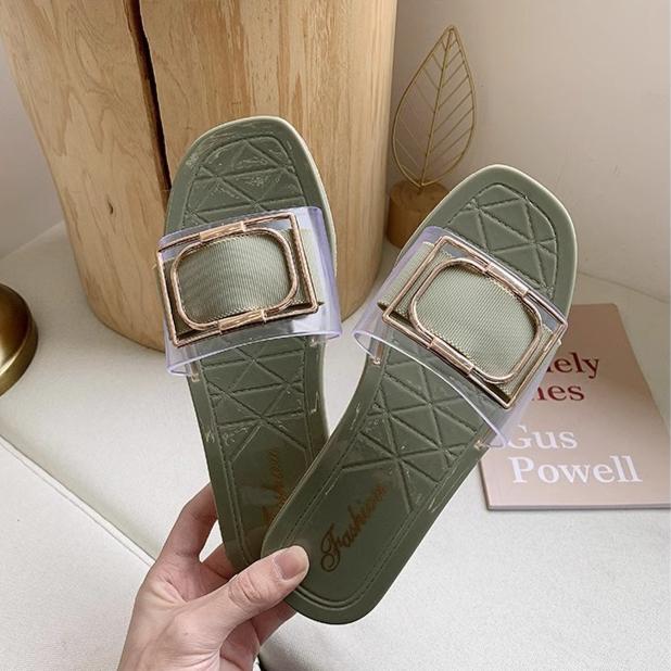 2025 Nauji madingi šlepetės moterims vasarai lauko dėvėjimui, kvadratinė sagtis, permatomos, kasdienės, studentų šlepetės