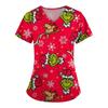 Women's Fashion Printed Short Sleeve V Neck Pattern Tops Pocket Working T-shirts
