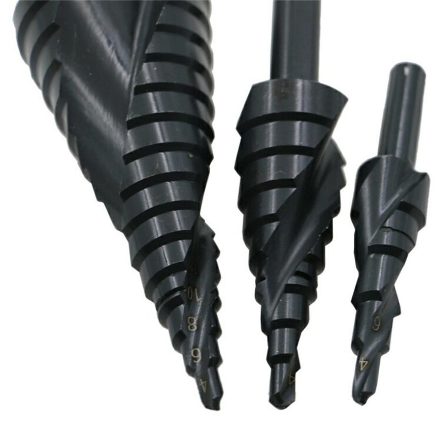3Pc 4-32Mm Step Drill Bit Set Hss Spiral Cone