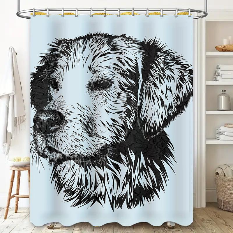Vintage Style Dog Print Shower Curtain For Bathroom Decor Black White Animal Pattern Waterproof Fabric 72X84Inches Set With Snap
