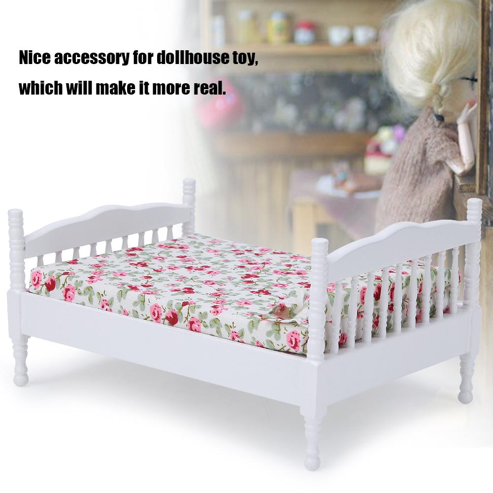 1:12 Mini Doll House Bedroom Bed Model Accessory Room Furniture ToyWhite