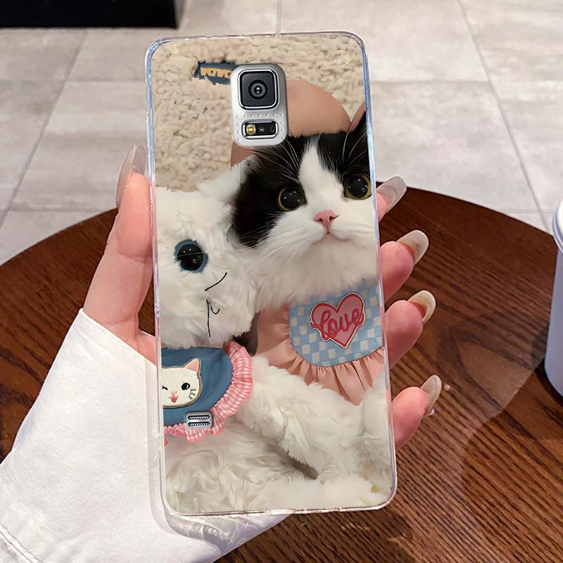 For Samsung Galaxy S5 SV GT-I9600 G900F S5 Neo Silicone Aesthetic Fashion Cute Cat Soft TPU Back Cover Transparent Phone Case
