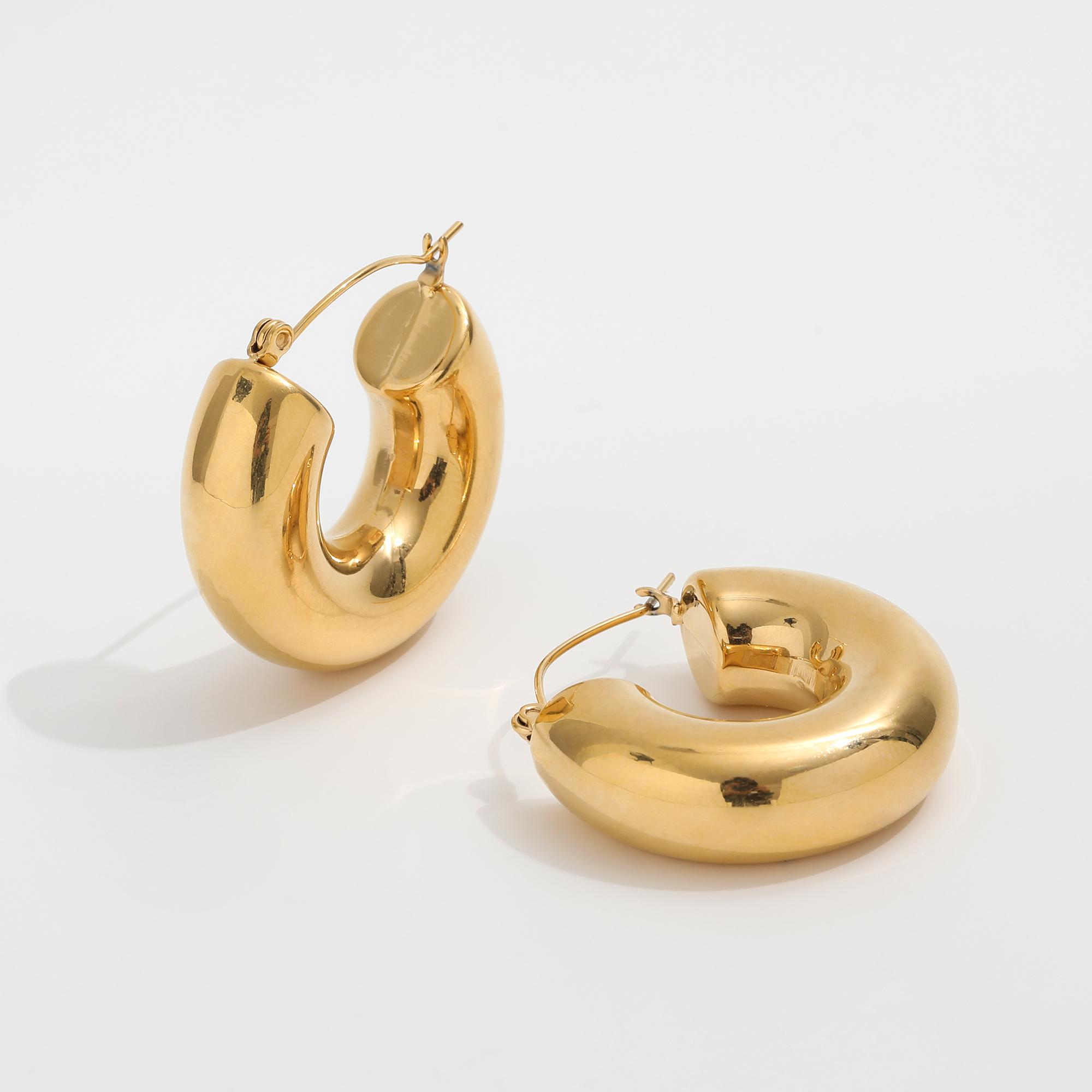 Minimalist Chunky Hollow Tube Hoop Earring Trendy Earring Stainless Steel Jewelry OD 30mm золотой
