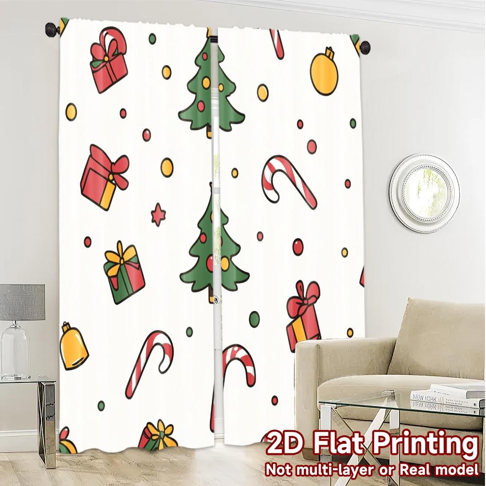2pcs,Curtains Christmas Bells Candy Cane Tree Gift (2) Popular Curtain Fabric Versatile Polyester Fabric Curtains Art Deco