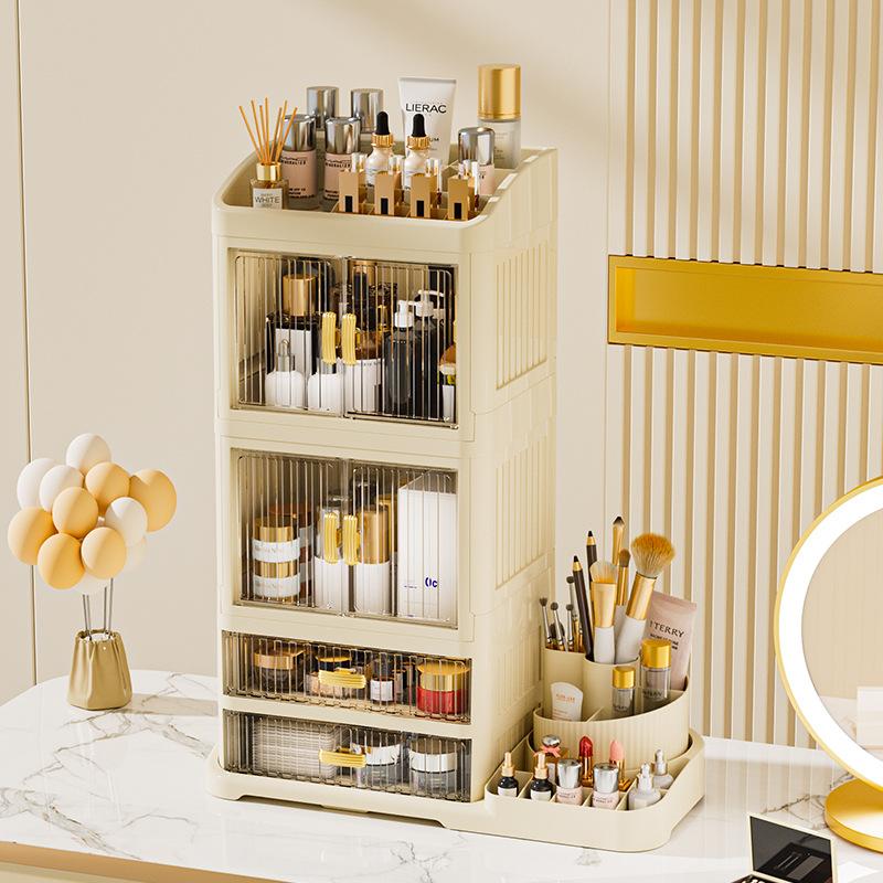 New Foldable Desktop Cosmetics Storage Box, Multi-layer Rack, Dustproof Large-capacity Dresser, Finishing Cabinet