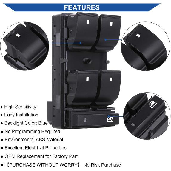 Driver Side Power Window Switch & 3 Pcs Passenger Window Switches, Compatible With 07-13 Chevy Silverado/GMC Sierra 1500 2500HD 3500HD/10-13