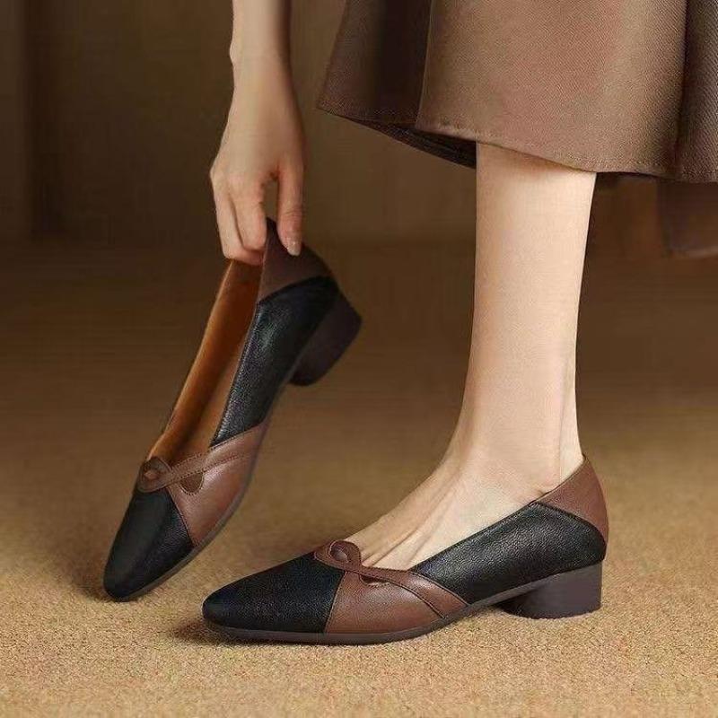 

Новые туфли-лодочки из мягкой кожи на низком каблуке, остроносые туфли с мелким вырезом, универсальная женская обувь 35 чёрный