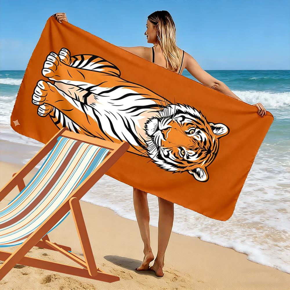 Tiger Illustration on Orange Background Beach towel quick-drying for travel outdoor sports jogging beach and swimming