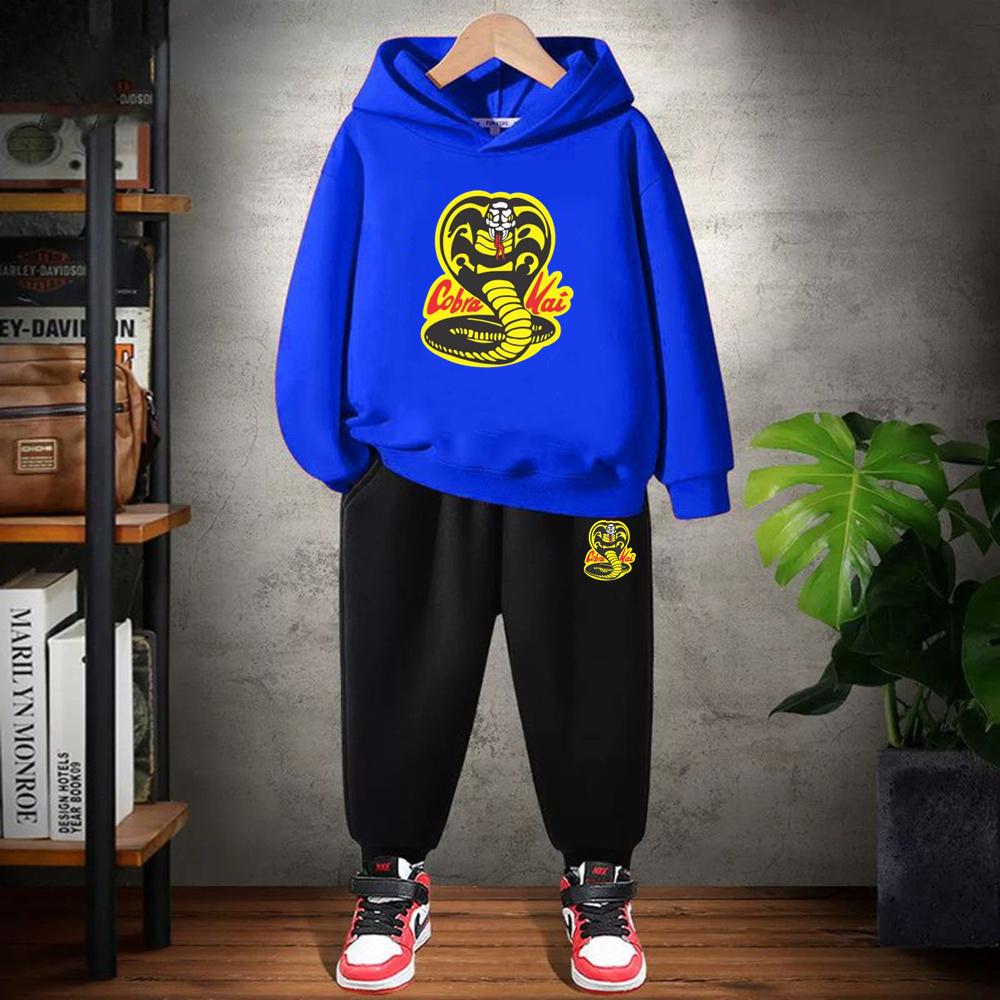 Children's Hoodie+Pants Black Children Cobra Stamp Coat Boys Girls Hoodie Tops Leisure Sweatshirt Toddler 3-12 Year Clothing