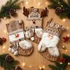 Holiday Gift Giving Accessories Large Christmas Stockings, Santa Snowman Elk Design Plush Hanging Bag, Candy Holders for Rustic Plaid Socks Fireplace