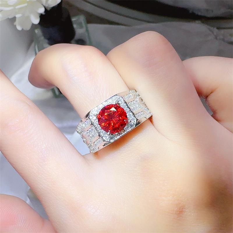 2 Carat Men s Silver-Plated PT950 Luxury Colored Moissanite Ring Size 19