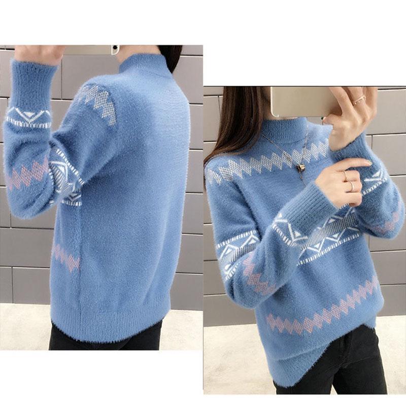 Autumn Winter, Imitation Mink Velvet, Turtleneck, Knitted Sweater, Women, Korean Knitwear, Pullover, Long Sleeve Sweater Top, Turtleneck