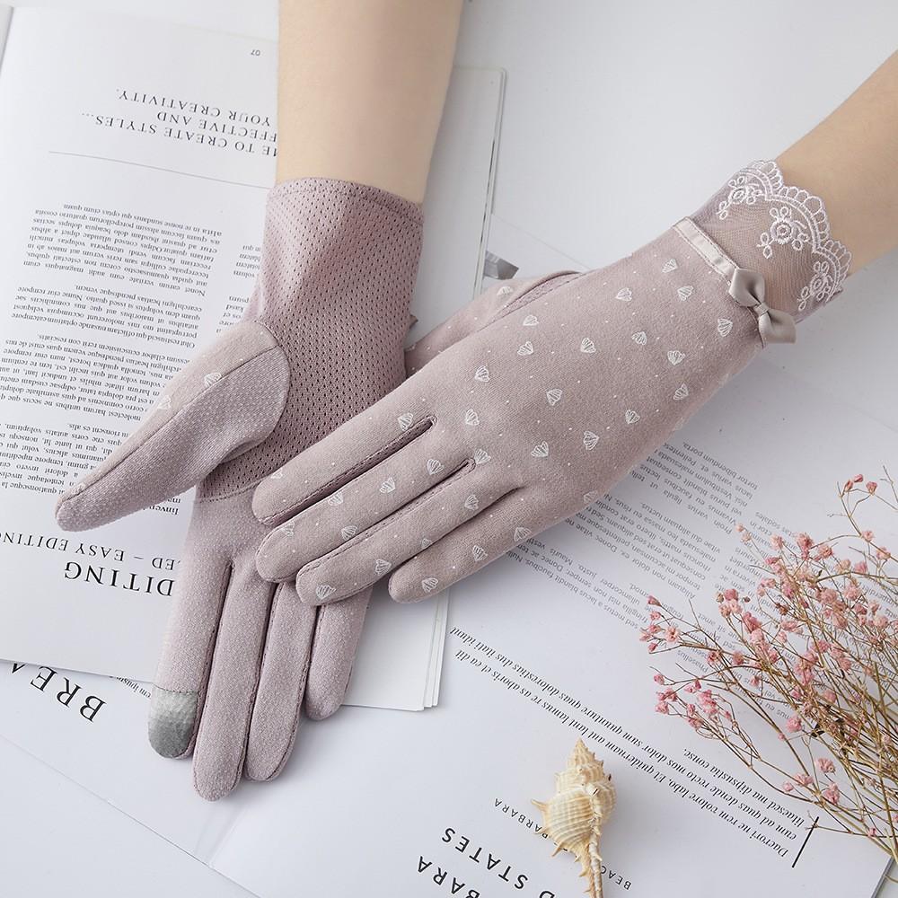 Women's Sunscreen Gloves New Spring and Summer Driving Korean Version of Lace Bow Riding Anti Slip Thin Touch Screen Gloves