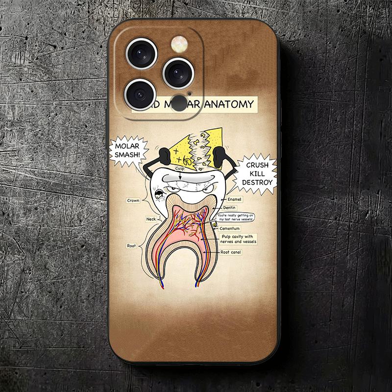 Tooth Dentist Pattern Soft Phone Case for iPhone 16 16E 17 Air 15 Pro Max 14 Plus 13 Mini 11 12 7 Black Cover Back Shell
