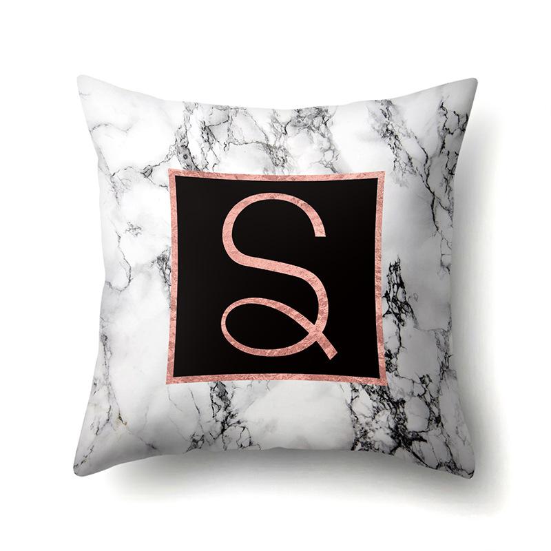 Polyester Pillowcase 26 English Letters Rose Gold Home Marble Decorative Printed Pillowcase