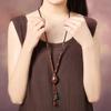 GEMCHIC Women's Ethnic Style Three-Eyed Dzi Bead Pendant Necklace Long Sweater Chain Vintage Boho Jewelry