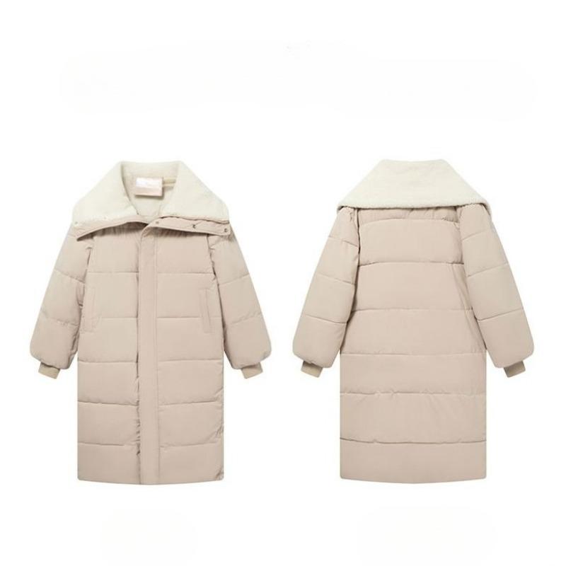 Winter Women Coat Long Length College Style Over Knee Big Collar Warm Lamb Wool Blend Jacket Trendy