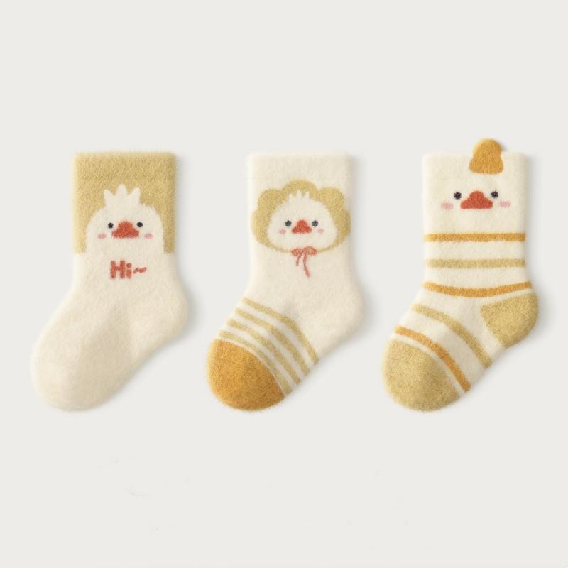 3pairs/set Baby Coral Velvet Women's Winter Thickened Plush Warm Comfortable Sleeping Sock Cute Cartoon Lovely Floor Socks