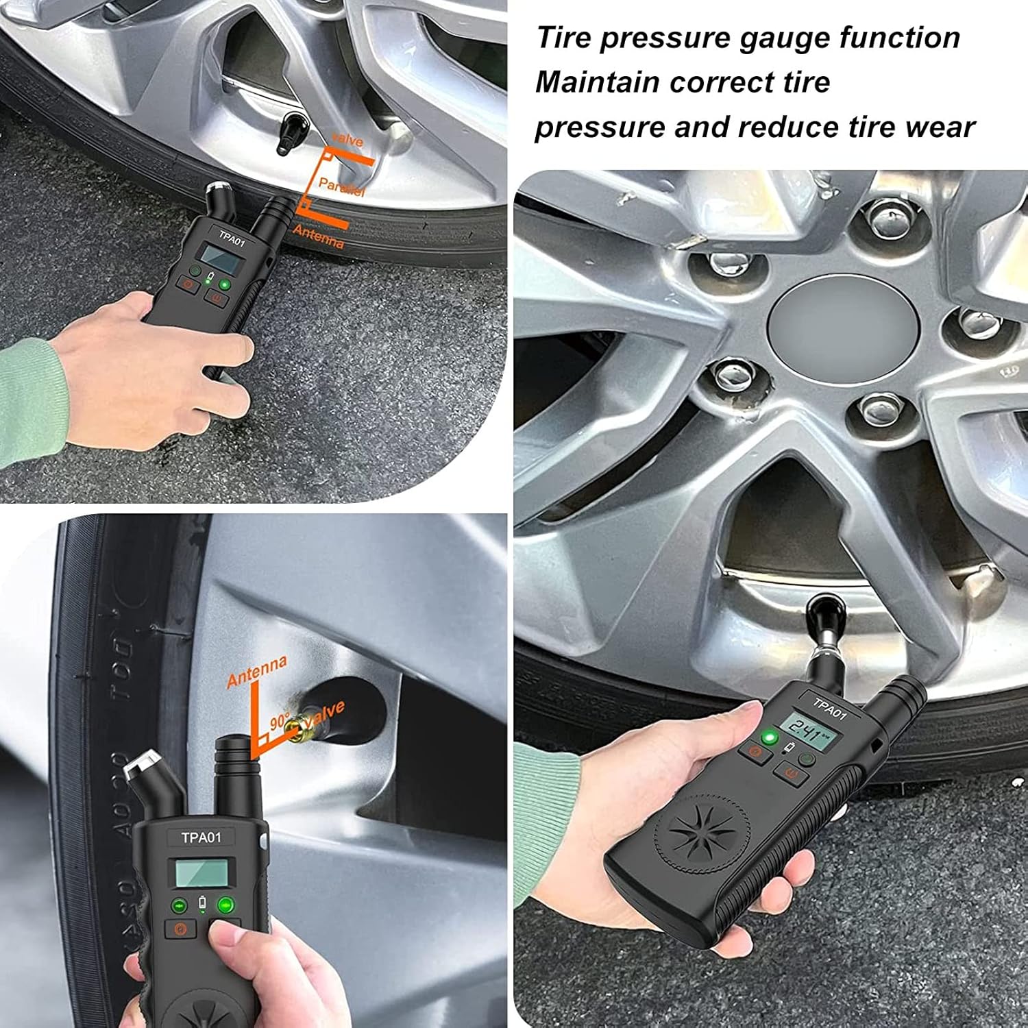 

Reset Sensor 2 in 1 Digital Tyre Pressure Gauge Tool 4 Setting Ranges Auto Off Replacement for