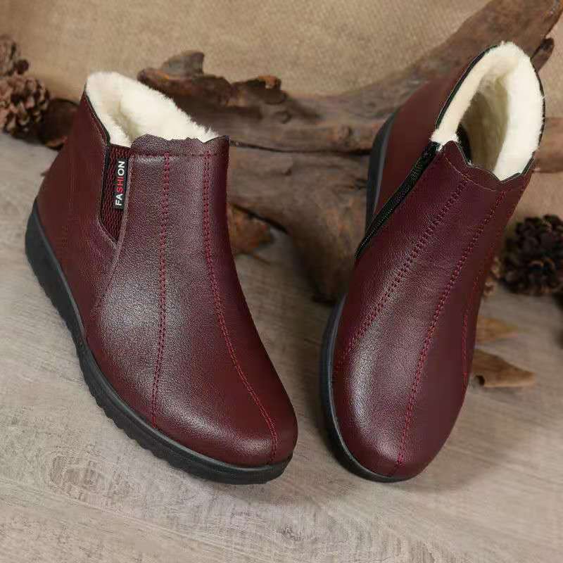 Women's Fleece Lining Boots, Side Zipper Soft Sole Platform Plush Ankle Boots, Winter Non-slip Snow Boots