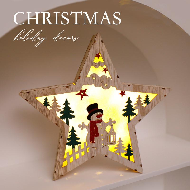 Christmas Tree Wooden Light Up Ornament With Snowman Design For Holiday Decor