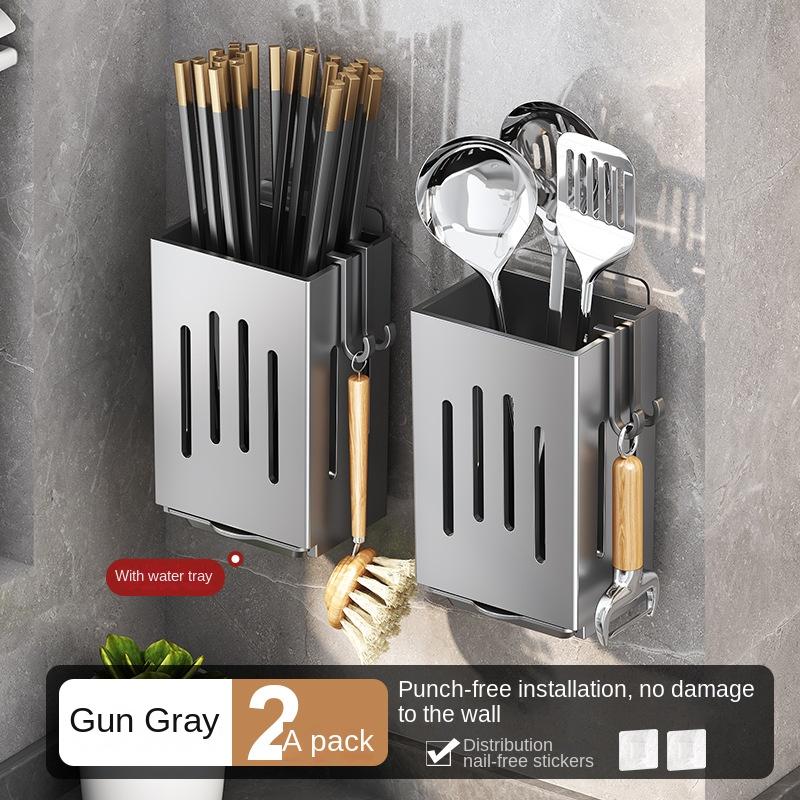 Punch-Free Basket Chopsticks Holder Kitchen Rack Wall-Mounted Household Spoon Chopsticks Cage Chopsticks Storage Box Drain Hanger