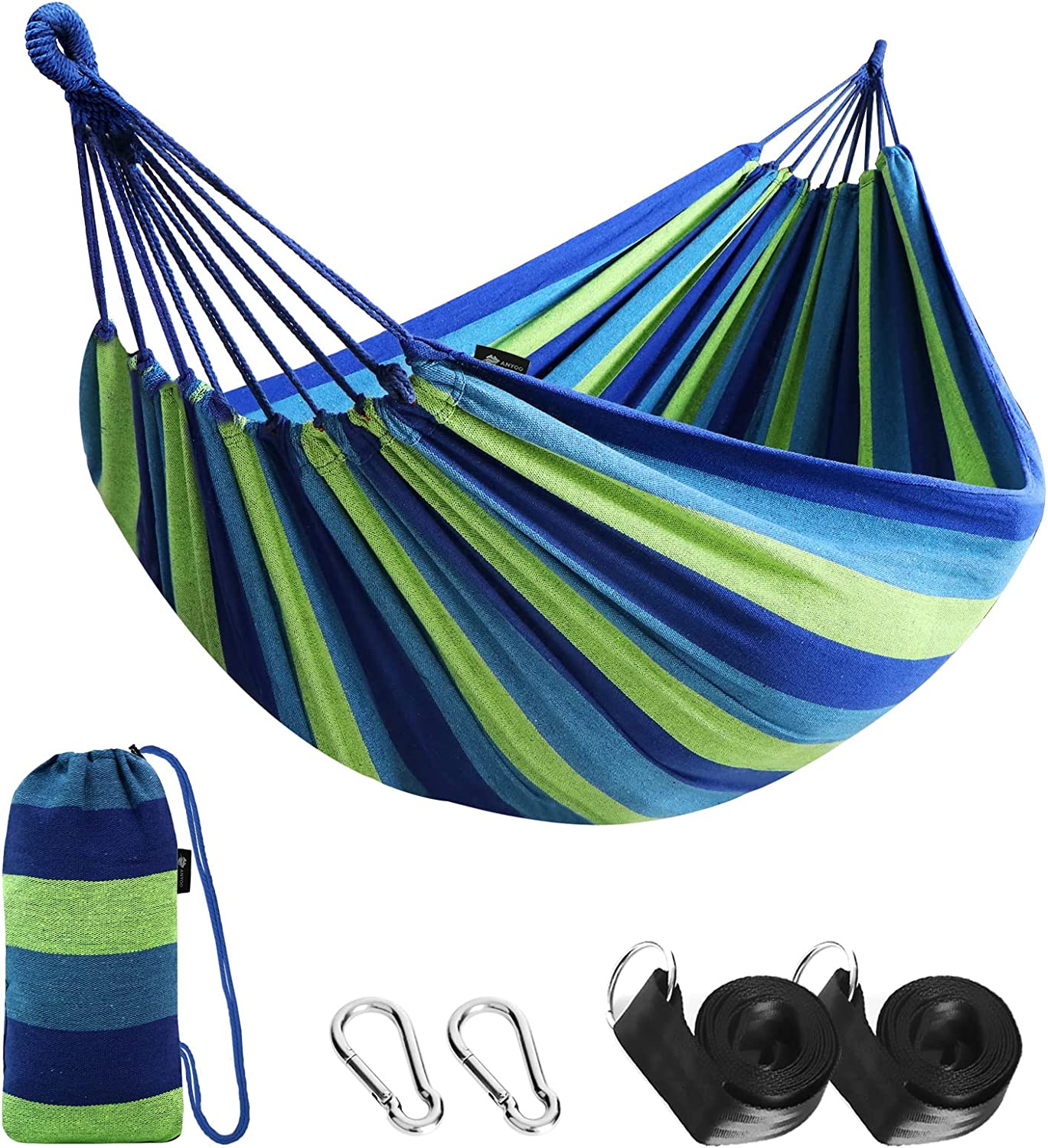 

Садовый хлопковый гамак. Удобный тканевый гамак с ремнями для подвешивания прочного гамака. Портативный гамак весом до 450 фунтов с дорожной сумкой. зелёный