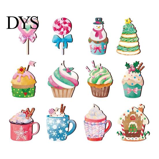 Festive Hanging Gift Pendants Christmas Wooden Ornament, Lollipop Cupcake Ice Cream Popsicle Kindergarten Supplies Decorations for Xmas Tree, Window,
