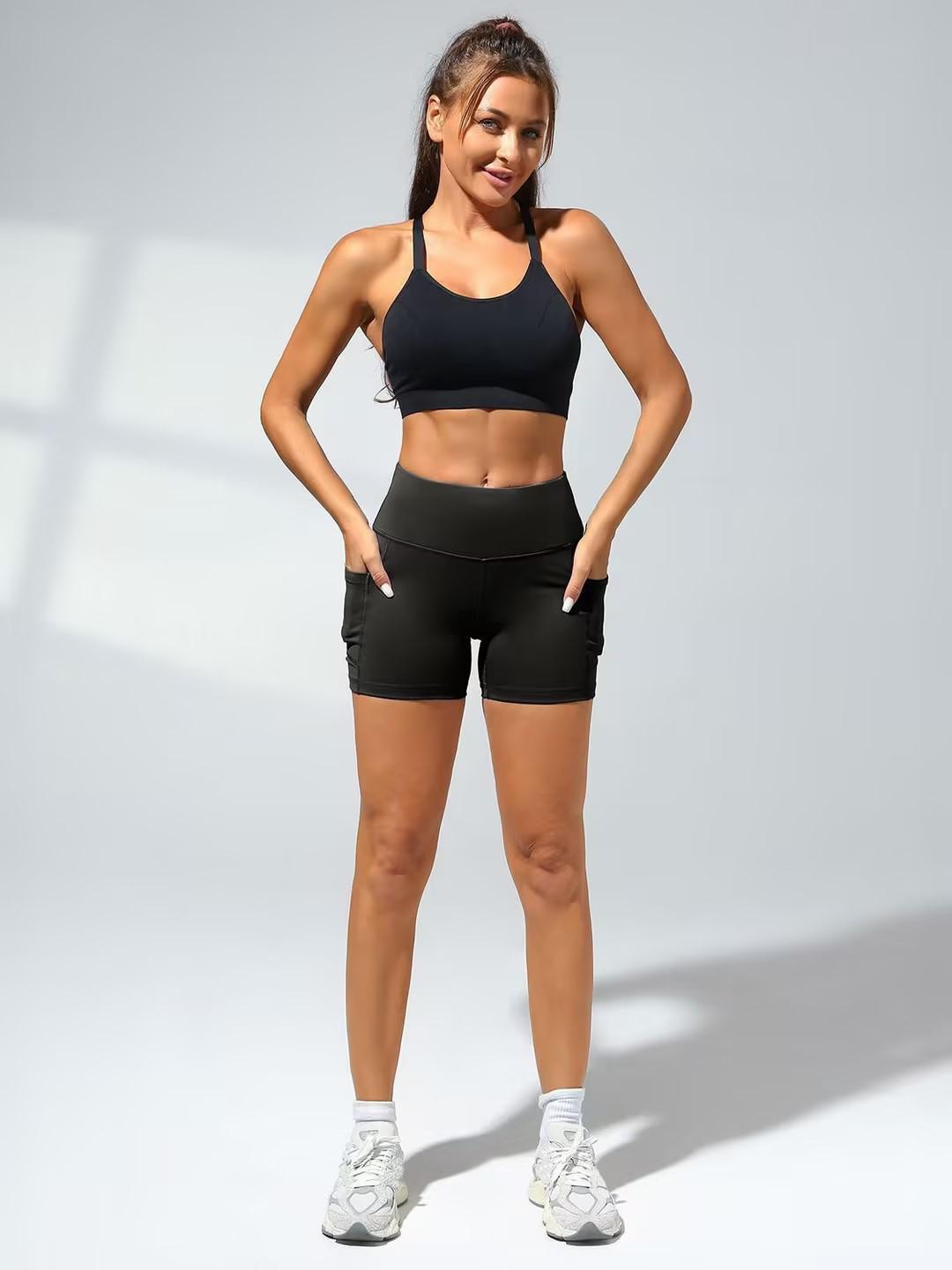 

Шорты для фитнеса с высокой талией, эффектом пуш-ап, контролем живота и карманами L