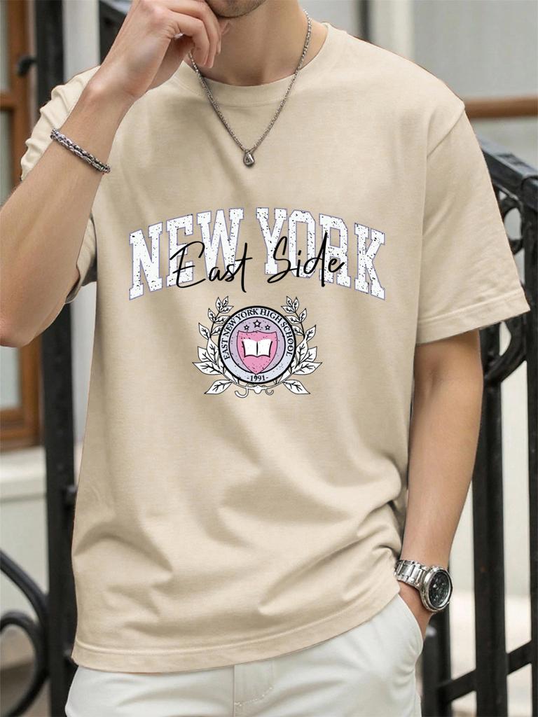 New York East Side Print TShirt Mens Cotton Hip Hop T Shirts ONeck Summer Basics Clothes Casual Trendy AllMatch Short Sleeve