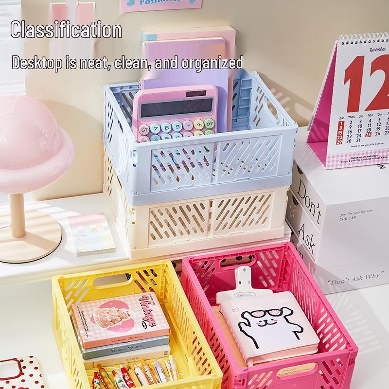 Foldable Plastic Storage Basket - Creative, Stackable Bin for Desktop, Living Room, or Refrigerator Organization