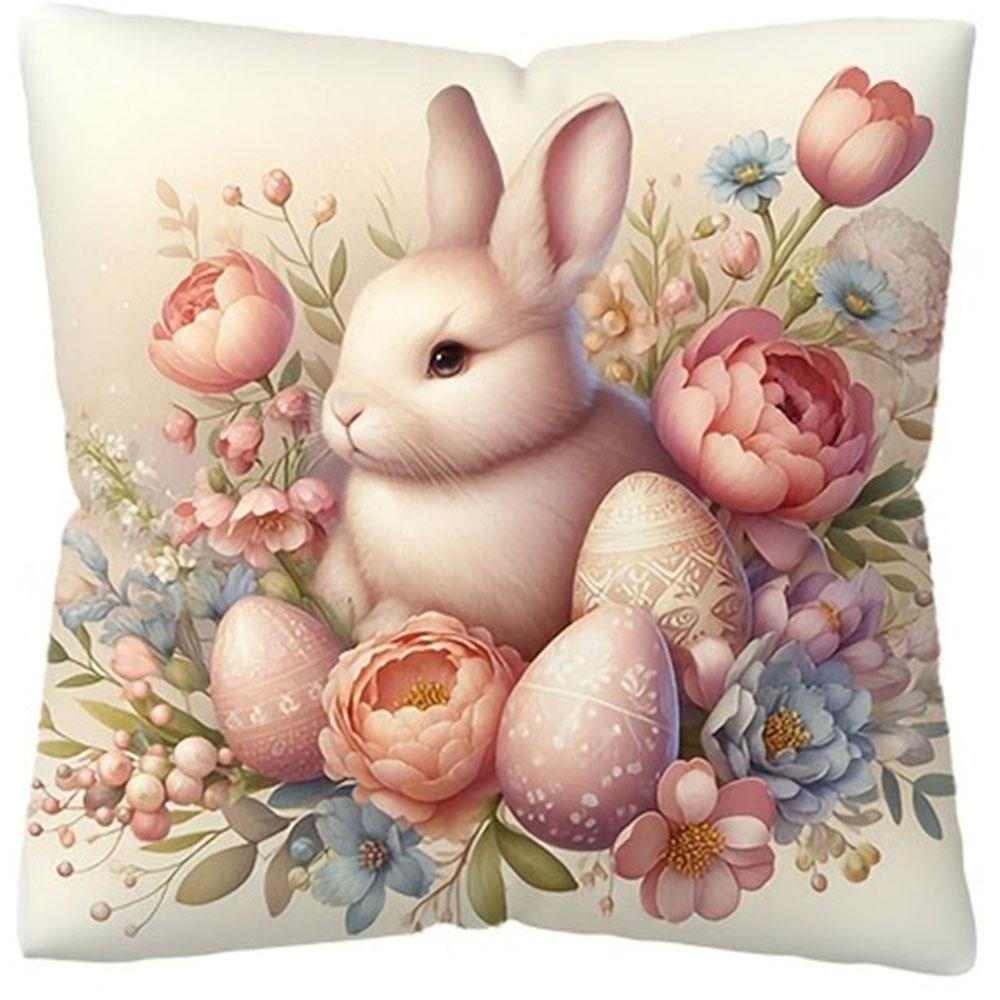 

Easter Floral Bunny Print Pillowcase Nordic Home Decor Pillowcase Holiday Bedroom Living Room Decoration Polyester Cushion Cover 16x16Inch