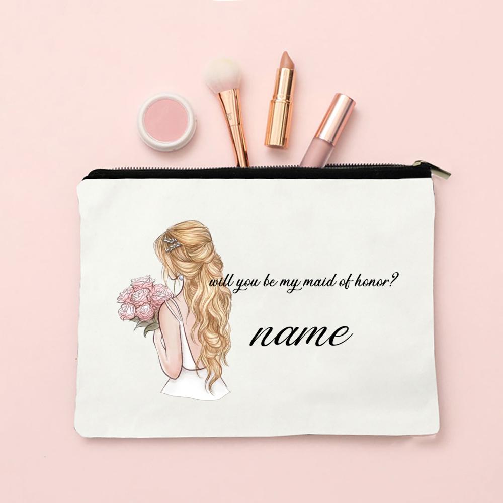 

Will You Be My Bridesmaid Request Makeup Bag Personalized Cosmetic Case Custom Name Toiletries Bags Wedding Gift for Bridesmaid