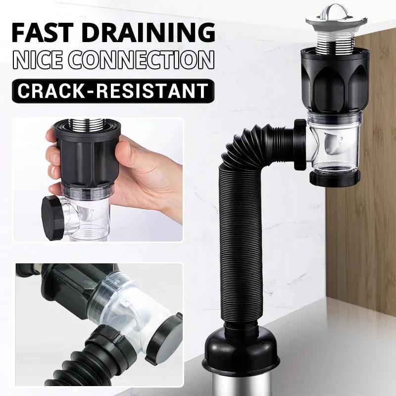 Ensemble de tuyaux de drainage anti-odeurs à couvercle rabattable pour évier de cuisine, filtre désodorisant rétractable, tuyau de descente flexible, anti-obstruction pour salle de bain