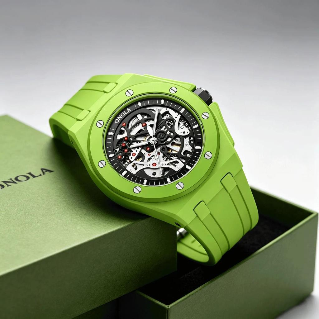 Hollow Automatic Skeleton Watches for Men Sport Visible Mechanical Movement Luminous Watch Waterproof Silicone Strap