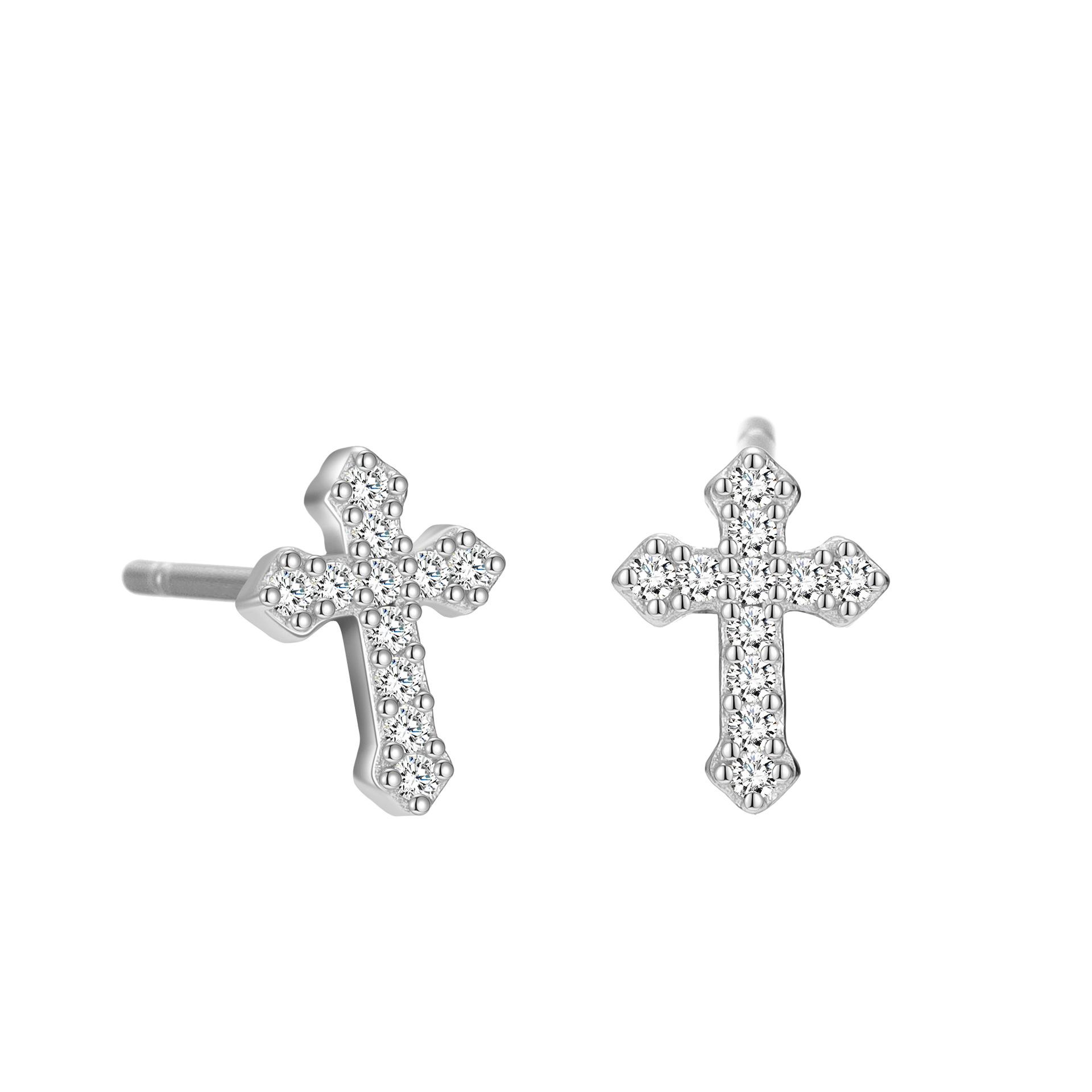 

925 Sterling Silver Cross Stud Earrings Multi-Color Shiny CZ Crystal Minimalist Jewelry for Women Daily/Gift серебряный