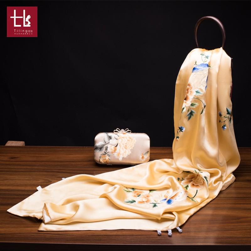 Su Embroidery Silk Scarf Long Double-sided Pure Shawl Gift Wedding Party