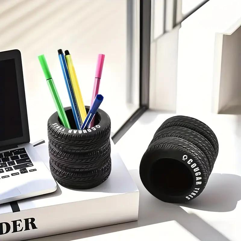 Creative Interesting English Tire Pen Container Ornament Stylish Novel Office Desktop Pen Container Storage Container Gift
