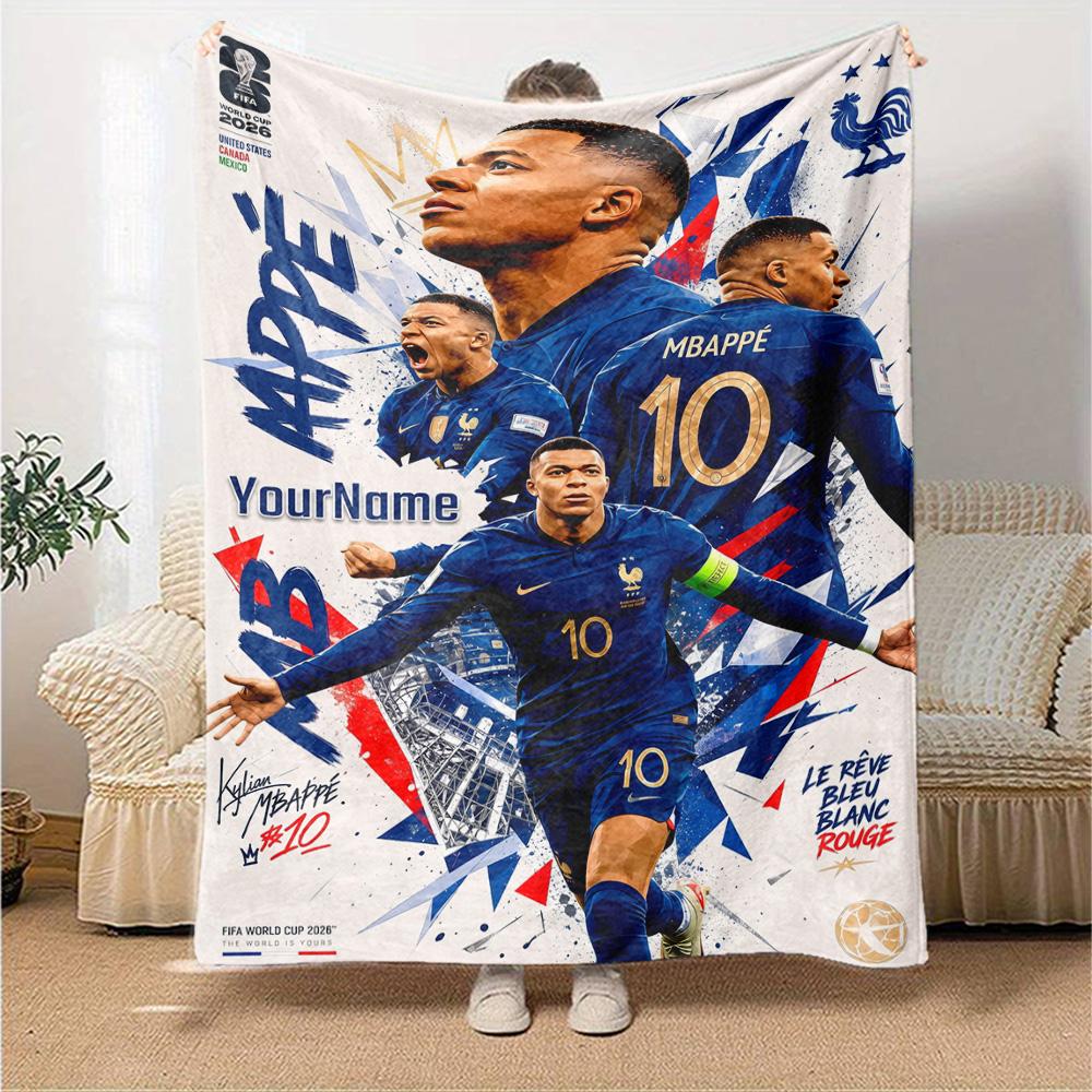 Mbappe Personalized Text Blanket Lightweight Personalized Blanket Warmthful Decor Great for Couch Livingroom Bedding Living Room